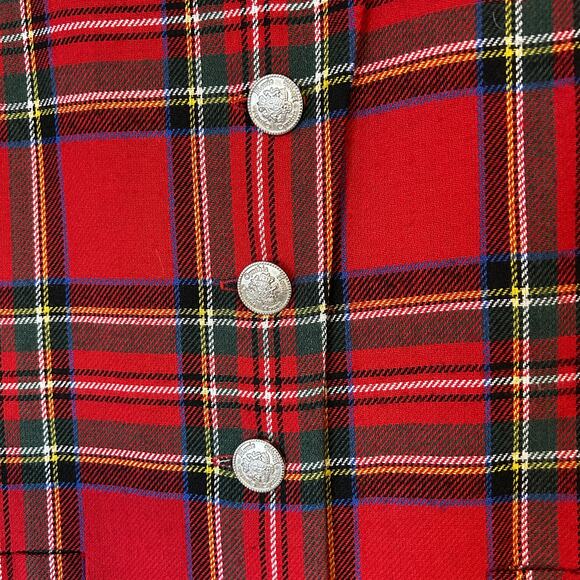 Vintage Red Heritage Tartan Plaid Maxi Dress Size 10 Velvet Collar Button Front - Picture 6 of 11